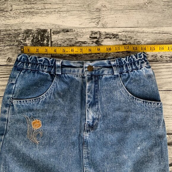 Vintage Embroidered Stone Wash Wash Denim Pencil Jean Skirt - Picture 13 of 16